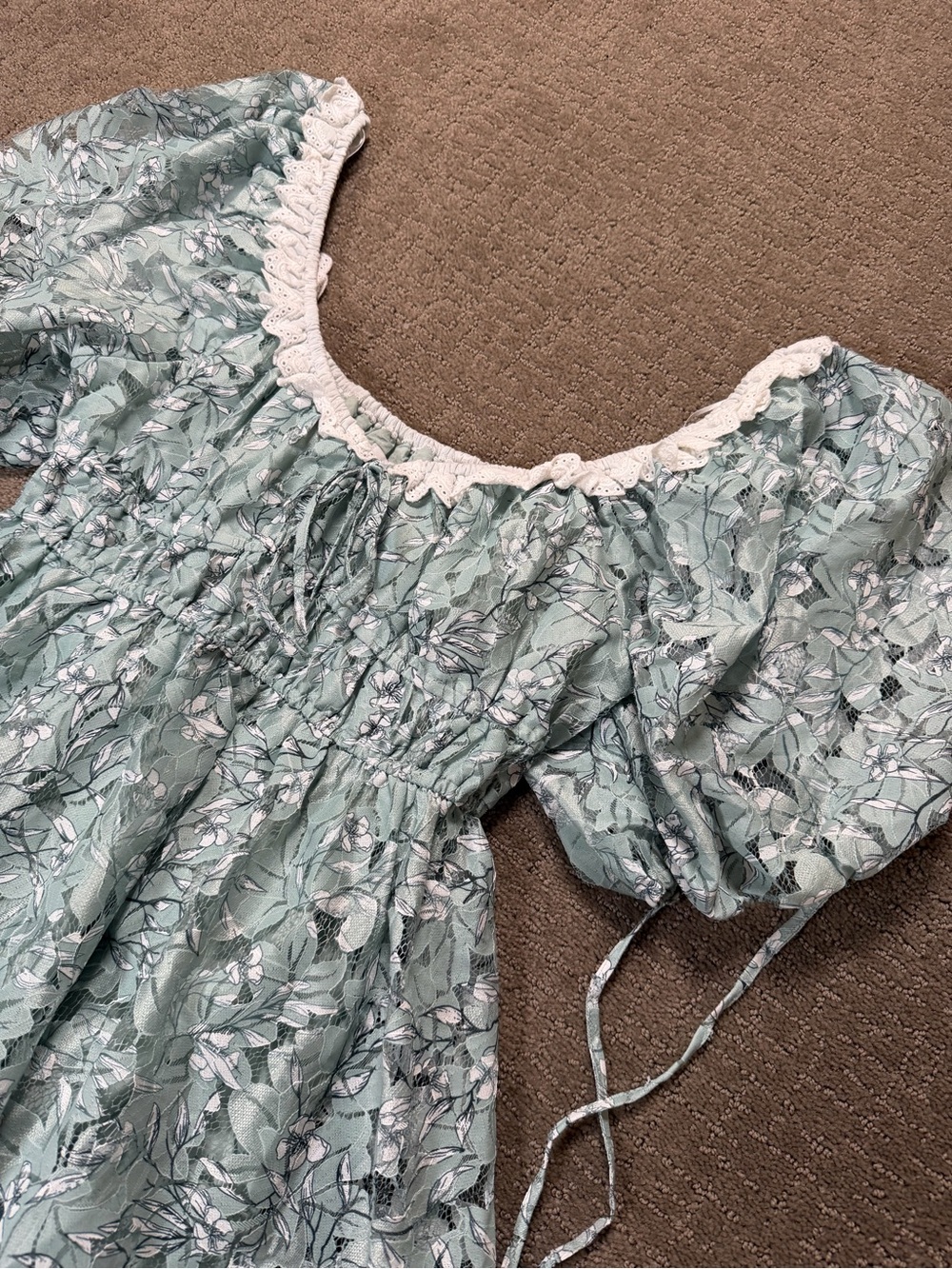 En Saison Caudry Floral Prairie Mini Dress Lace Cattagecore Womens Medium - Picture 5 of 10
